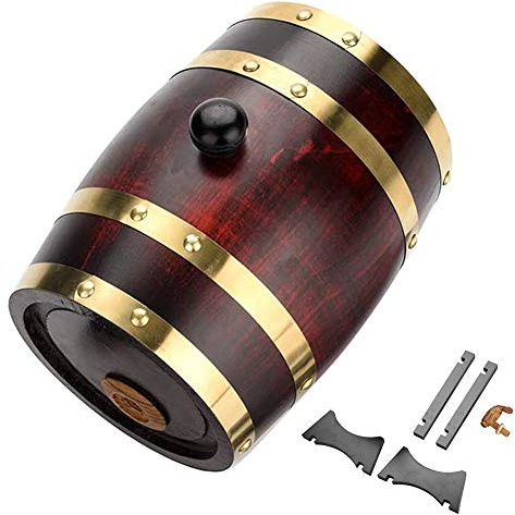 Vintage 1.5L Oak Wood Wine Barrel for Whiskey Handmade Wooden Tap Tested Improve Taste Over Time with Stand Storage for Brandy Tequila Cork