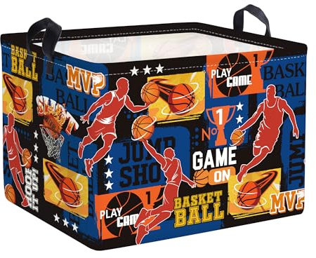 HUUMONSS Comic Balls Baby Laundry Hamper Collapsible Clothes Kids Storage Basket Large Boys Gift Toy Box Bin for Nursery Room, Basketball, 36L