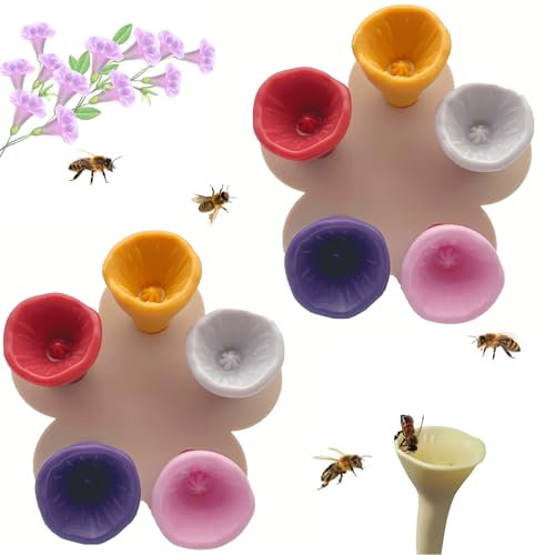 KSVFTB 10 Pcs Bee Watering Station, Colorful Resin Bee Cups With Wooden Tray, Bee Cups for Garden for Verandahs Garden Decor, Buzzing Friends Drinking Station Water Feeder
