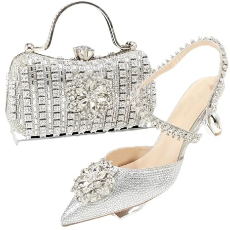 Damenmode Festliche Absätze und Clutch Strass Dekoration High Heels Set 11 38