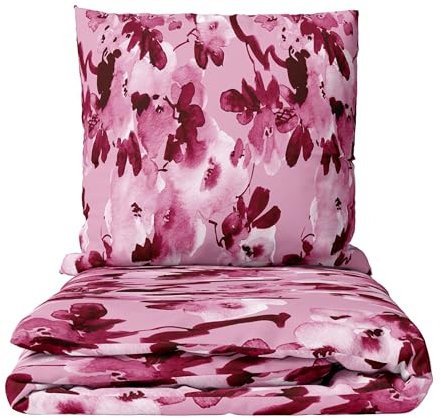 Leonado Vicenti Feinbiber Bettwäsche mit Blumenmuster in Rosa & Bordeaux 155x220 cm + 80x80 cm Kissenbezug mit verdecktem Reißverschluss