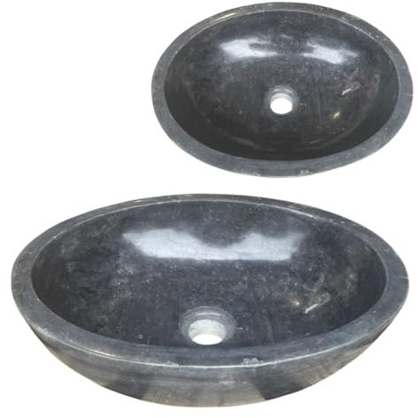 Lendo Online Lavabo sobre encimera de mármol ovalado 60x40 o 40x30 cm – Lavabo de baño en piedra natural crema, gris o negro – Superficie pulida – Elegante y resistente (Negro, 40x30cm)