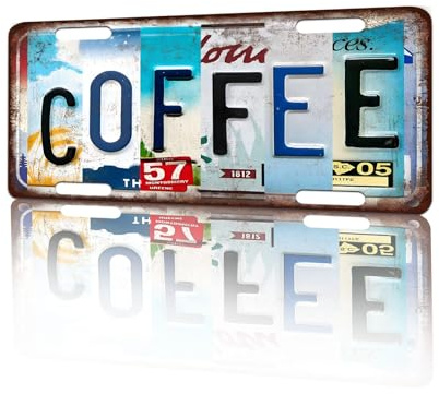 Vintage License Plate Wall Decor Coffee Tin Sign for Home Office Garage Bar Restaurant Living Room Garden Yard 12 x 6 Inches (25188)