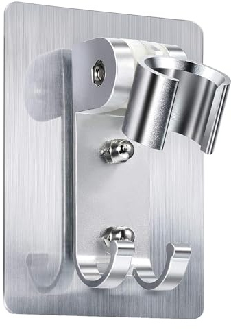 Soporte Adhesivo Resistente para Cabezal de Ducha, Soporte de Pared Ajustable para Barra de Ducha con 2 Ganchos Colgantes. No Requiere Taladrar en Superficies de Mármol, Voolan.