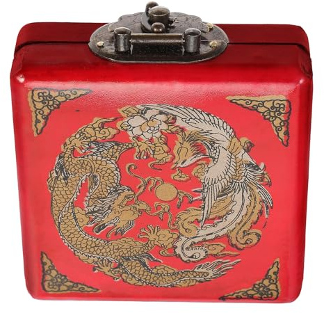 Abaodam Boîte à Bijoux en Bois Rouge au Design Antique Accents Fer | Petite Boîte en Bois, Coffre Bijoux pour Bagues et Petits Objets, Rangement Souvenir Polyvalent