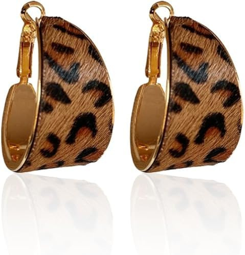 Leopardenmuster Flauschige Creolen mit Silbernadel, 3.6cm Goldener Kreis Retro Stil, Kupfer Ohrringe Elegante Accessoires für Frauen Party & Alltag