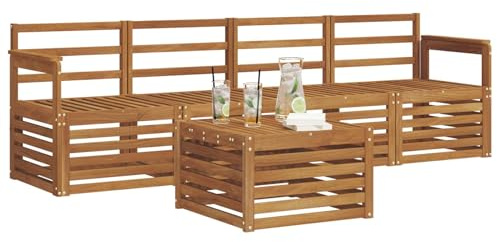 vidaXL Sofagarnituren 5 pcs Natur Massivholz Akazie, Moderne, langlebige Garten-Sofagarnitur, sectionale Möbel für Patio, Terrasse, entspannte Sitzgelegenheit