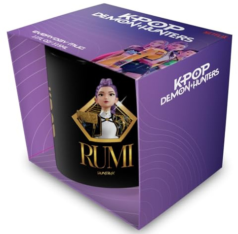 K-Pop Demon Hunters (Golden Rumi) Black Pod Mug 315ml, Official Licensed K Pop Demon Hunters Mug, Ceramic Coffee Mug, Anime Drinkware, Tea Cup, Kitchen Desk Mug, Fan Gift Merchandise