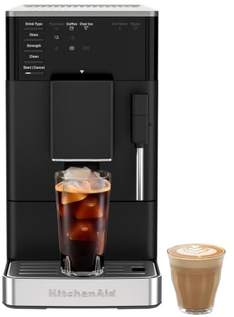 KitchenAid KF2 Fully Automatic Espresso Machine with Iced Coffee, Built-In Grinder, 7 Recipe Options, IntelliGrind Technology, Steam Wand, Matte Black
