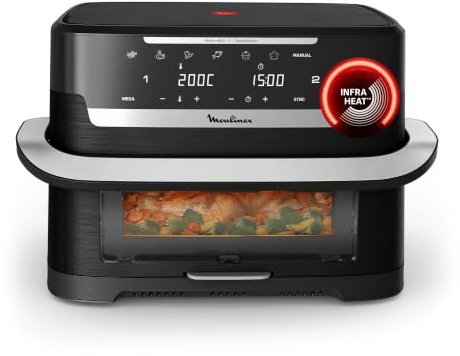 Moulinex - Ever Fry Dual Flex air fryer - 7 programmes - 9 L - Noir | Friteuse sans huile mono/double tiroir 8 personnes - séparateur amovible - technologie Infraheat - Fenêtre de visualisation