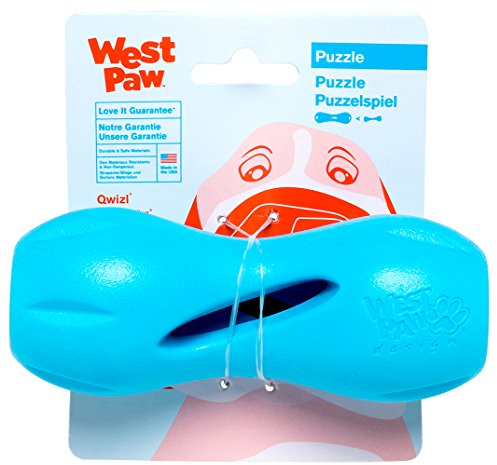 West Paw Zogoflex Qwizl Interaktives Leckerli-Spender, Hundespielzeug, Leckerli-Spielzeug für Hunde, Aqua Blue, Small, 200 ml (1er Pack)