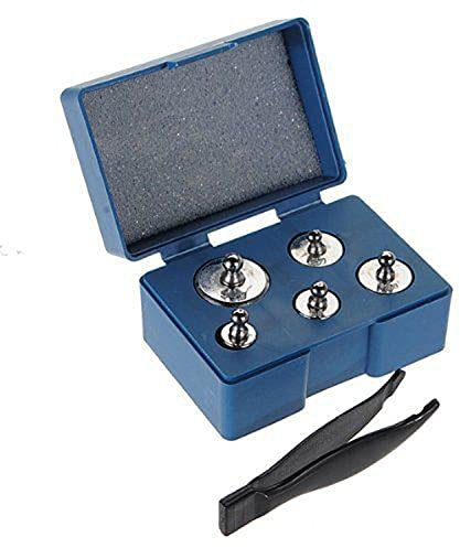 Trimming Shop Chrome Plated - 5pc Calibration Weight Set (1 x 50g, 2 x 20g, 1 x 10g, 1 x 5g) with Tweezers for Digital Scale, Pocket Scales, jewellery, Kitchen and Calibration Weight Set