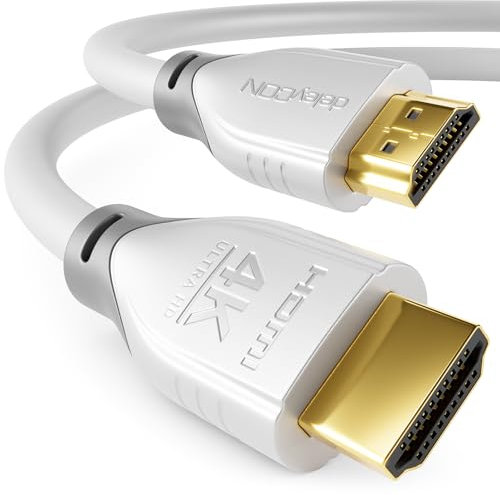 deleyCON Câble HDMI 2m 4K@60Hz 2K@165Hz avec ARC Ethernet UHD HDR 3D 18Gbps Câble HDMI pour Barre de Son Téléviseur Blu-Ray Beamer Ordinateur Portable TV PS4 PS5 Console PC Moniteur - Blanc Gris