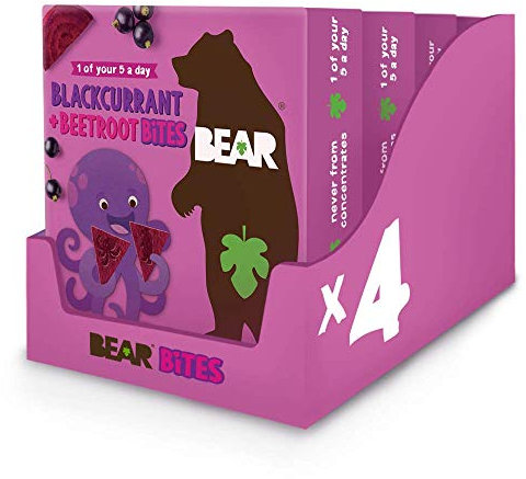 BEAR Blackcurrant & Beetroot Bites - Pure Fruit & Veg - Healthy - 18g - 4 x 5 Packs (Pack of 20)