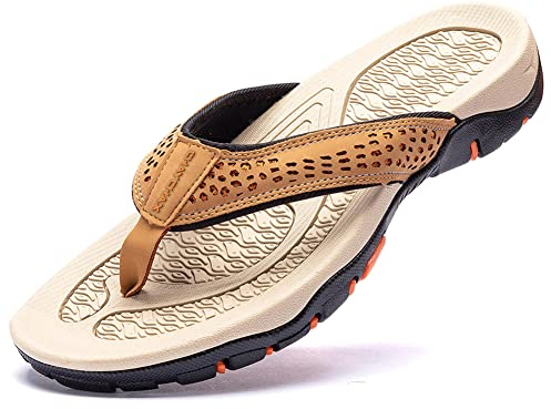 ChayChax Herren Zehentrenner Flip Flops Outdoor Sport Strand Sandalen Sommer Hausschuhe Badelatschen mit rutschfest Gummisohle,Khaki,45 EU