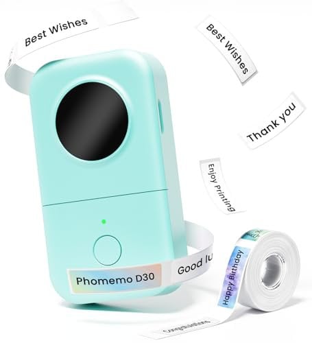 Phomemo D30 Bluetooth Etikettendrucker - Mini Beschriftungsgerät Selbstklebend Etikettiergerät,Labelmaker Geeignet für Zuhause,Schule,Büro,Thermo Ettikettiergeraet für Smartphones und Tablets - Grün