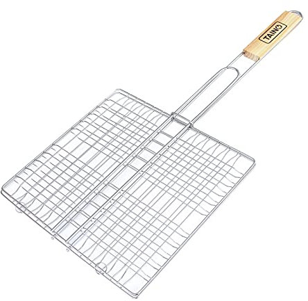 Taino Lot de 2 paniers à barbecue en acier inoxydable avec manche en bois