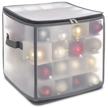FiNeWaY CHRISTMAS TREE 64 BAUBLE DECORATIONS HOLDER LARGE PLASTIC STORAGE BAG BOX XMAS (Grey)