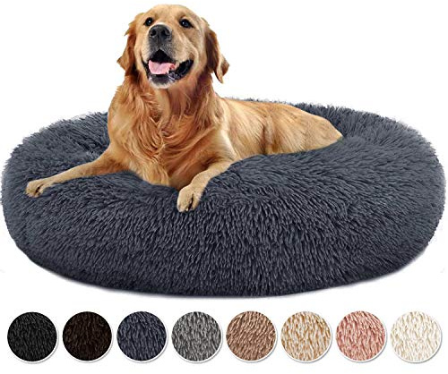 Yurun Hundebett Flauschig, Klein Hund Bett Haustierbett Plüsch Weich kuscheliges waschbar Runden Katze Schlafen Bett Hunde Donut Kissen für kleine Hunde und Katzen - Dunkelgrau 60x60x20cm