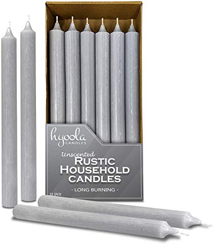 Hyoola 25 cm Stabkerzen - 12er Pack - Hellgrau - Unparfümierte Tafelkerzen - Kerzen Lange Brenndauer