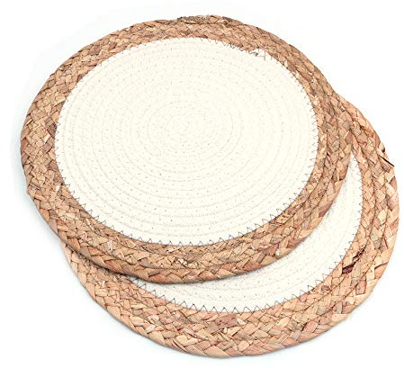 Shiwaki 2 Stück 30,5 cm Durchmesser rund Baumwolle Seil Tischdeckchen Stroh gewebt Tisch? Essmatte Wärmeisolierung Pad Topfhalter Untersetzer Untersetzer Home Küche Zubehör - cremig weiß