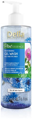 Delia Cosmetics Plant Essence Gesichtsreinigungsgel - Feuchtigkeitsspendendes Reinigungsgel - Entfernt Make-up und Unreinheiten, Natürliche, Für alle Hauttypen, Reduziert überschüssigen Talg - 200 ml