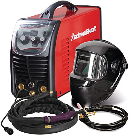 Schweißkraft 1074018SET Wig-Inverter 181 DC (für Werkstatt und mobilen Einsatz, inkl. Schweißhelm, Gasschlauch 4 m)
