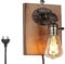 BarcelonaLED Aplique de Pared Vintage Industrial Madera Asa Colgante con Interruptor de Perilla y Cable Enchufe para Bombilla E27 Salón Dormitorio Cama