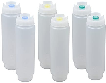 FIFO Innovations Quetschflasche, 473 ml, 6 Stück, für Gewürze, Saucen, Teig und Dressing, rund, weiß/opulent, wiederverwendbar, Kunststoff, kühlschranksicher