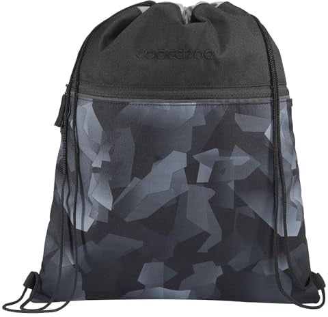 coocazoo Turnbeutel „Grey Rocks”, schwarz-grau, mit Reißverschlussfach und Kordelzug, reflektierende Elemente, Schlaufen zur Befestigung am Schulrucksack, 10 Liter, ab der 3. Klasse