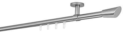 ondeco Gardinenstange auf Maß Innenlauf 20mm Rag 1-lauf Vorhangstange Deckenträger 4cm Stilgarnitur mit Gleiter für Vorhänge Edelstahl-Optik 400cm