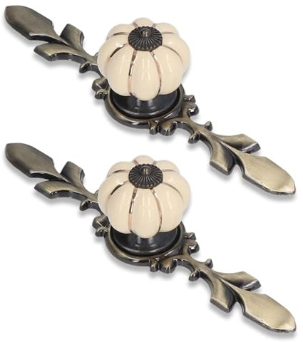 HERCHR Vintage Möbelknauf, Möbelknöpfe Schrankknöpfe 2er-Pack Keramikknöpfe Kürbisform Küchenschrank Schubladen Kommode Schrankgriffe Türgriffe Mit Schrauben(Beige)