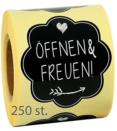 Seemy Geschenkaufkleber 250 st- Ø50mm Öffnen und Freuen Sticker -Geschenk aufkleber selbstklebend ideal für Geschenkverpackung, danke aufkleber, etiketten selbstklebend, aufkleber zum beschriften