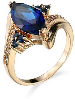 Stfery Bague Grande Taille Femme Plaqué Or, Bague Promesse Marquise Bague Zirconium Bleu, Taille 61.5