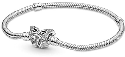 Pandora Moments Schlangenketten-Armband, Sterlingsilber, mit Schmetterlingsverschluss mit klarem Cubic Zirkonia, 16