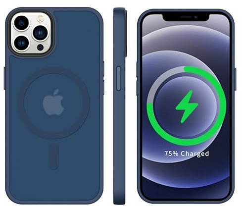 tigratigro Cover Magnetica per iPhone 12 Pro Max, Compatibile con MagSafe, Custodia Traslucida Opaca Posteriore Sottile Antiurto Protettiva Case, Protezione Antiurto di Grado Militare, Azzurro Navy