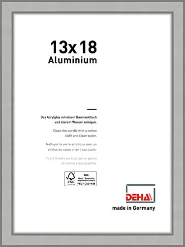 DEHA Design Bilderrahmen, 13 x 18 cm, Aluminium, Silber matt, Fotorahmen zum Auftstellen im Hoch- & Querformat, bruchsicheres Kunstglas, Boston