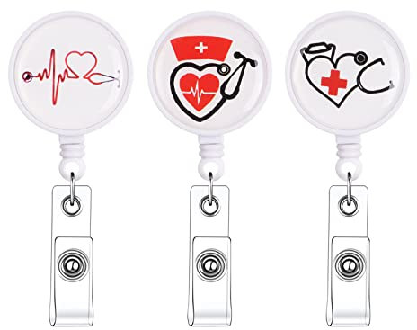 Vicloon Krankenschwester Badge Halter, 3 Stück Krankenschwester Abzeichen Halter, Ausweisjojo, mit Krokodilklemme, Einziehbare Abzeichenhalter für Krankenschwestern,Ärzte,Freiwillige