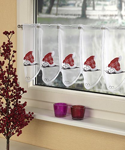 eckardt INTERNATIONAL Bistrogardine, Kaffehausgardine 'Weihnachts-Katze'. Farbe: rot
