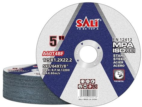 SALI Disque à Tronçonner 125 Métal 125 X 1,2 X 22,2 mm Disque de Coupe 50 Pièces Disque Découper pour Meuleuse d'Angle Pour Métal, Acier et Acier Inoxydable Métal INOX Fer