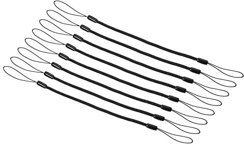 PATIKIL Rétractable Ressort Bobine Sangles 6, 8 Paquet Plastique Spirale Extensible Clé Support Stylus Lanière Cordon, Noir
