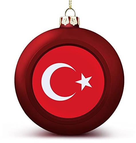 Funlucy Türkei Weihnachtskugel Ornament – Türkei Flagge Nationen Flagge hängende Ornamente Andenken Souvenir Geschenk für Weihnachtsbaum saisonale Urlaubsdekoration