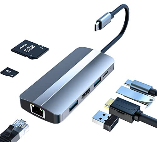 7 in 1 USB C Laptop Docking Station, Laptop Hub USB Type-C to HDMI | RJ45 | USB 3.0 | USB 2.0 | TF&SD Card | PD Fast Charging for iPhone,MacBook,iPad,Samsung,Dell,HP and More Type C Tablet PC Phone