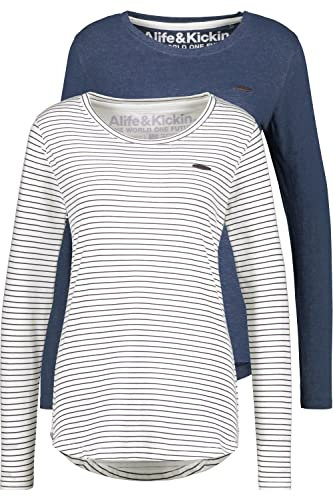ALIFE and Kickin LeaAK Longsleeve Doublepack – Damen Longsleeve – Bequemes Langarmshirt für Frühling & Herbst – Weich & Atmungsaktiv – Perfekt für Übergangszeiten Cloudy XXL