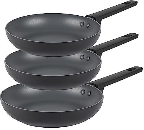 Russell Hobbs COMBO-8694 Frying Pan Set – 10 x Tougher Non-Stick*, Induction Suitable, High-Performance Easy Clean, Metal Safe, Little/No Oil, 5 Year Guarantee, 20/24/28 cm, Shield Collection