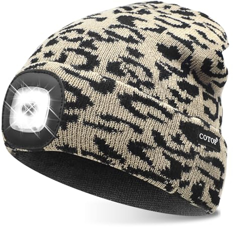 COTOP Mütze mit Led Licht, Unisex Warm Strickmütze Winter, Geschenke für Männer oder Angler, Mützen mit Stirnlampen für Joggen, Wandern, Laufen, Radfahren