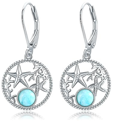 Seestern Ohrringe 925 Sterling Silber Larimar Seestern Strand Ohrringe Schmuck für Frauen