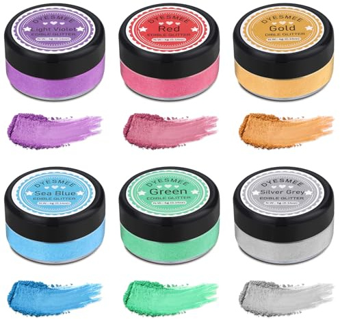 Glitter Commestibili - 6 Colori Glitter Commestibili per Drink & Bevande, Cocktail, Decorazione di Torte, Biscotti, Fragole, Cioccolato, Polvere Glitterata 100% Alimentare (4 g/bottiglia)
