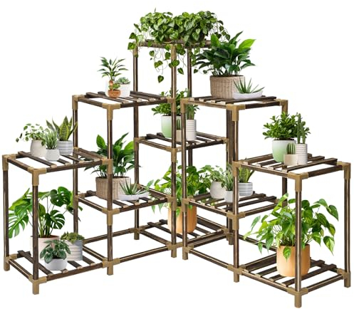 twocorn Pflanzenständer für drinnen und draußen, 11 Etagen, Eck-Pflanzenregal für mehrere Pflanzen, großes Holz-Pflanzenregal Combo ideal für Gärten, Terrassen und Rasen