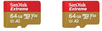 SanDisk Extreme microSDXC card plus SD adapter plus RescuePRO Deluxe, up to 170 mB/s, with A2 App Performance, UHS-I, Class, 10, U3, V30, Yellow, 64GB (Pack of 2)